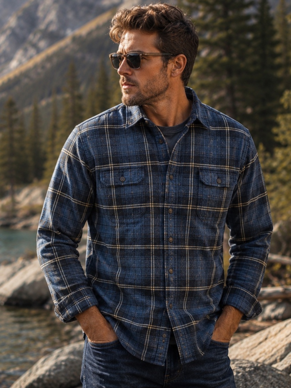 Field & Stream Mens XL Heavyweight Flannel Shirt 100% Cotton Blue Plaid Workwear